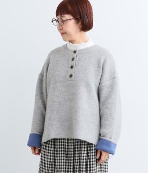 ゆったり愛されWフェイスヘンリーネックセーター（杢グレー・L）