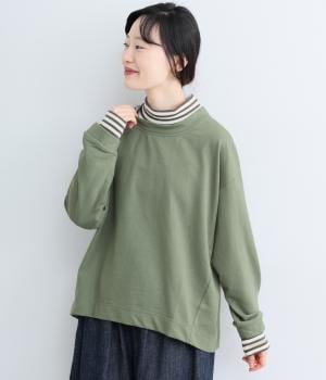 重ね着気分のゆったり長袖Tシャツ（グリーン・L）