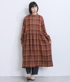 こっくりチェックのふんわりガーゼワンピース