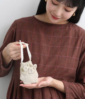 [リンネル掲載]サンドイッチハウスメルヘンコラボ メルヘンフェイスパイル巾着(ベージュ-ONESIZE)