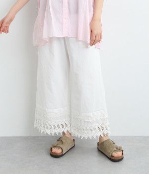 ドビーストライプ裾レースパンツ(ホワイト-ONESIZE)