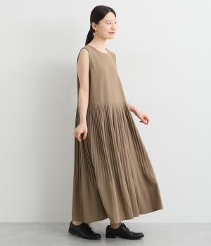 ツイルジョーゼット消しプリーツノースリーブワンピース(ベージュ-F)