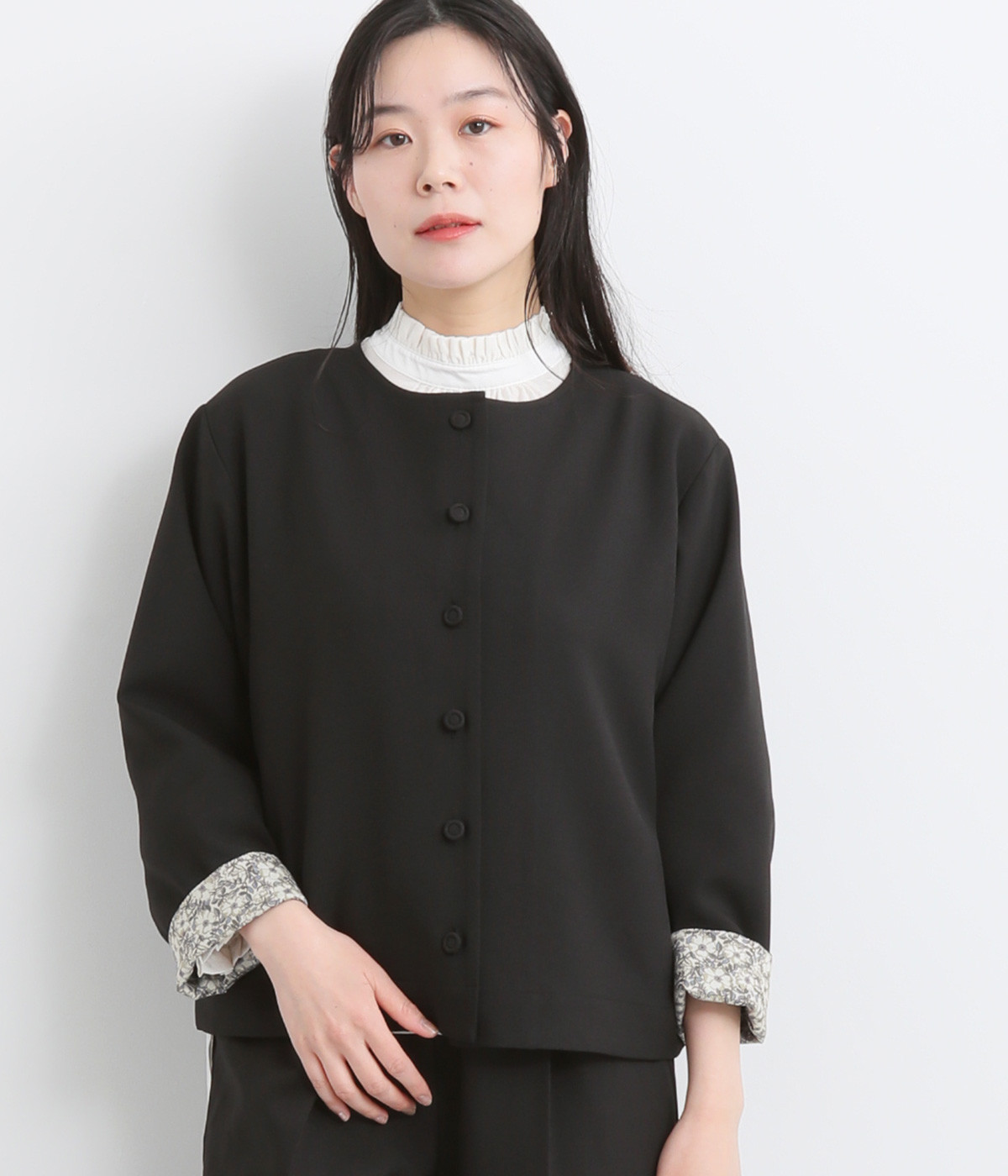 リネン見えポリ前後2wayジャケット(ブラック-ONESIZE)