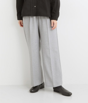 リネン見えポリセンタープレスパンツ(グレー-ONESIZE)