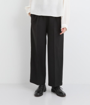 リネン見えポリセンタープレスパンツ(ブラック-ONESIZE)