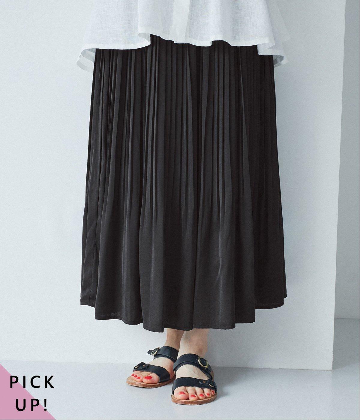 アンティークサテン消しプリーツスカート(ブラック-ONESIZE)