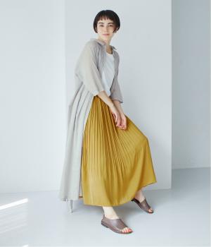 アンティークサテン消しプリーツスカート(マスタード-ONESIZE)