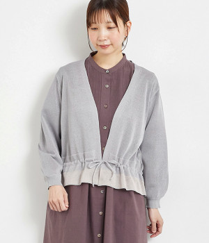 ラメ切替ウエストドロスト9分袖カーディガン(ライトグレー-ONESIZE)