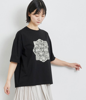 プレーティング天竺LIBERTY刺繍Tシャツ(ブラック-ONESIZE)