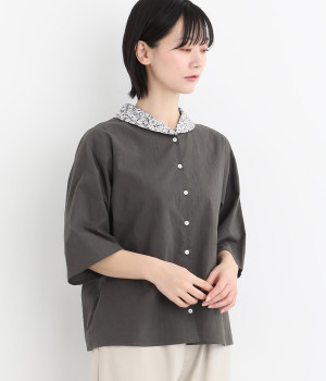 LIBERTY切替後ろシャーリングショールカラーブラウス(チャコール×モーティマー-ONESIZE)