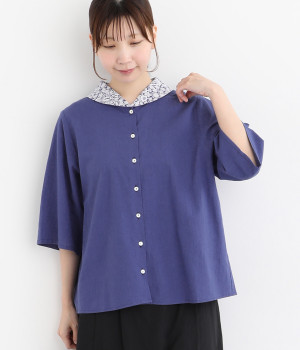 LIBERTY切替後ろシャーリングショールカラーブラウス(ブルー×モーティマー-ONESIZE)