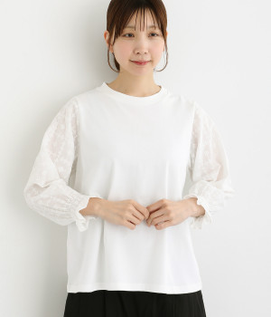 コットン天竺袖クロスステッチ刺繍7分袖プルオーバー(オフホワイト×オフホワイト-ONESIZE)