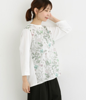 コットン天竺袖前身頃LIBERTY7分袖プルオーバー(オフホワイト-ONESIZE)