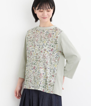 コットン天竺袖前身頃LIBERTY7分袖プルオーバー(ライトグレー-ONESIZE)