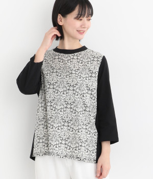 コットン天竺袖前身頃LIBERTY7分袖プルオーバー(ブラック-ONESIZE)