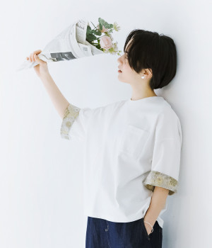 コットン天竺袖口裏LIBERTY5分袖プルオーバー(オフホワイト-ONESIZE)