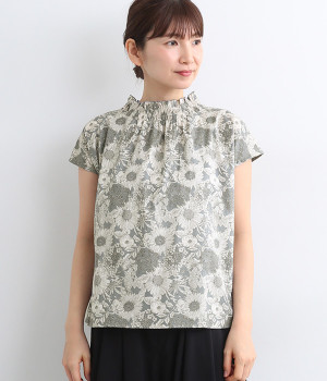 LIBERTYPRINT2wayゴムシャーリングフレンチブラウス(グレー×SwimDunclare-ONESIZE)