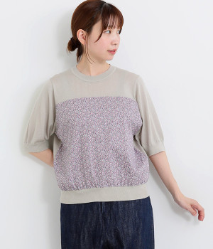 テンセルコットン胸切替リバティ5分袖プルオーバー(ライトグレー×Pepper-ONESIZE)