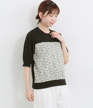 テンセルコットン胸切替リバティ5分袖プルオーバー(ブラック×MayMorris-ONESIZE)