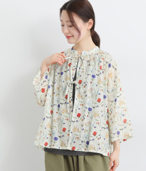 LIBERTYシルフローン7分袖リボンボレロ(オフホワイト×SpringGarden-ONESIZE)