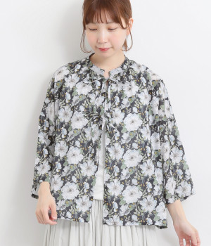 LIBERTYシルフローン7分袖リボンボレロ(ネイビー×DorsetRose-ONESIZE)