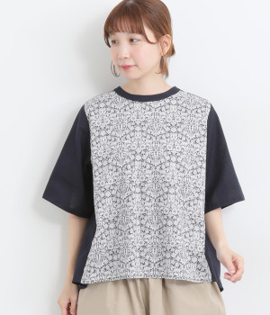 コットンリネン前身LIBERTY後ろタックブラウス(ネイビー×Mortimer-ONESIZE)