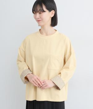 コットン天竺袖裏LIBERTYクルーネックプルオーバー(オフホワイト-F)