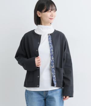 コットン天竺袖裏LIBERTY使いカーディガン(ネイビー-F)