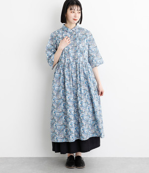 LIBERTYPRINTチビ襟ピンタック前開きワンピース(ArchivePatchwork-ONESIZE)