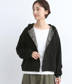 裏毛見返しLIBERTYフードジャケット(ブラック×SleepingRose-F)