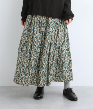 LIBERTYタナローンミモレ丈タックギャザースカート