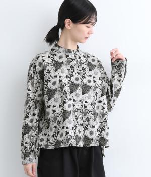 LIBERTYイーストボーンローンスタンドスリットブラウス(SwimDunclare×ブラック-ONESIZE)