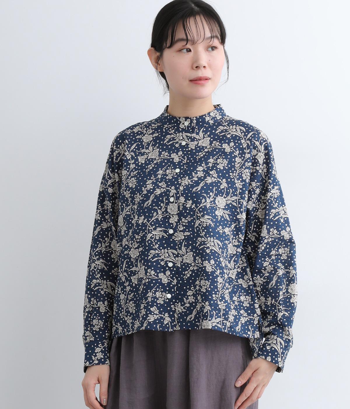 LIBERTYイーストボーンローンスタンドスリットブラウス(Malory×ネイビー-ONESIZE)