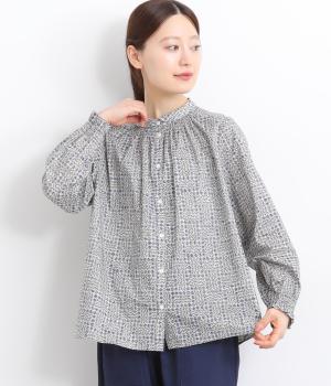 LIBERTYタナローンチビ丸襟ゴムシャーリングブラウス(SleepingRose×グレー×ブラック-ONESIZE)