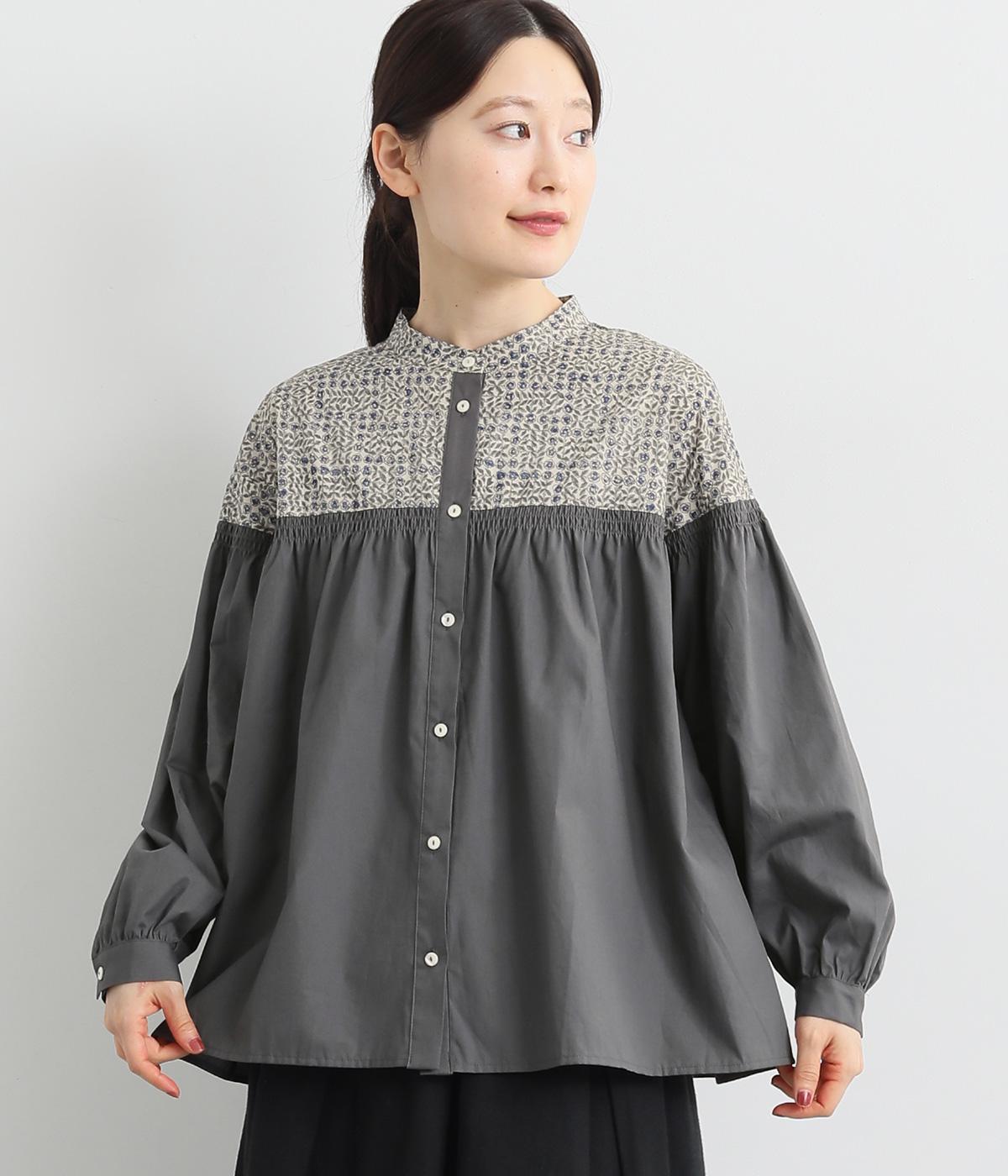 ブロードLIBERTYゴムシャーリング切替ブラウス(グレー×SleepingRose-F)