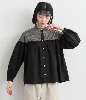 ブロードLIBERTYゴムシャーリング切替ブラウス(ブラック×SleepingRose-F)