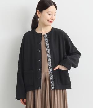 カノコポンチリバティ使いカーディガン(ブラック×FloralFlag-F)