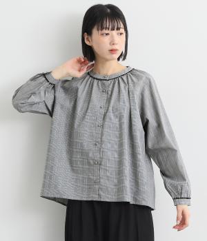 ダークチェックドットレースブラウス