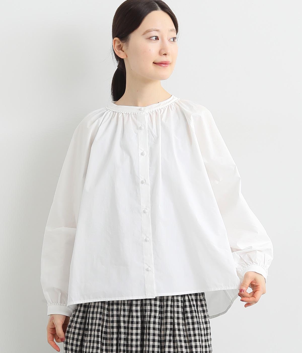 ダークチェックドットレースブラウス(オフホワイト-F)