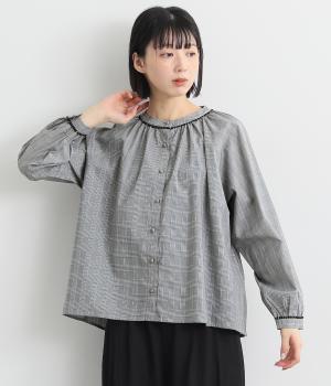 ダークチェックドットレースブラウス(グレンチェック-F)
