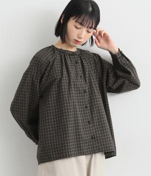 ダークチェックドットレースブラウス(グレンチェック2-F)