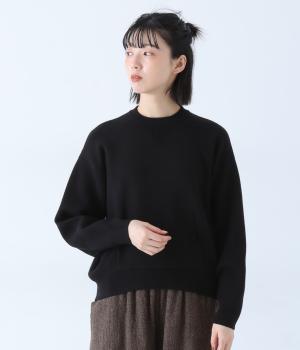 スウェットニットクルーネックプルオーバー(ブラック-F)