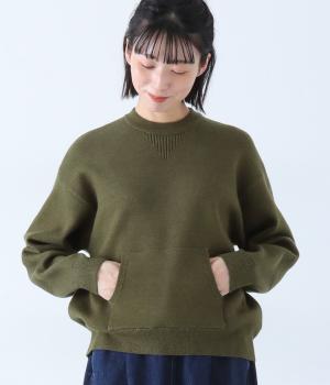 スウェットニットクルーネックプルオーバー(カーキ-F)