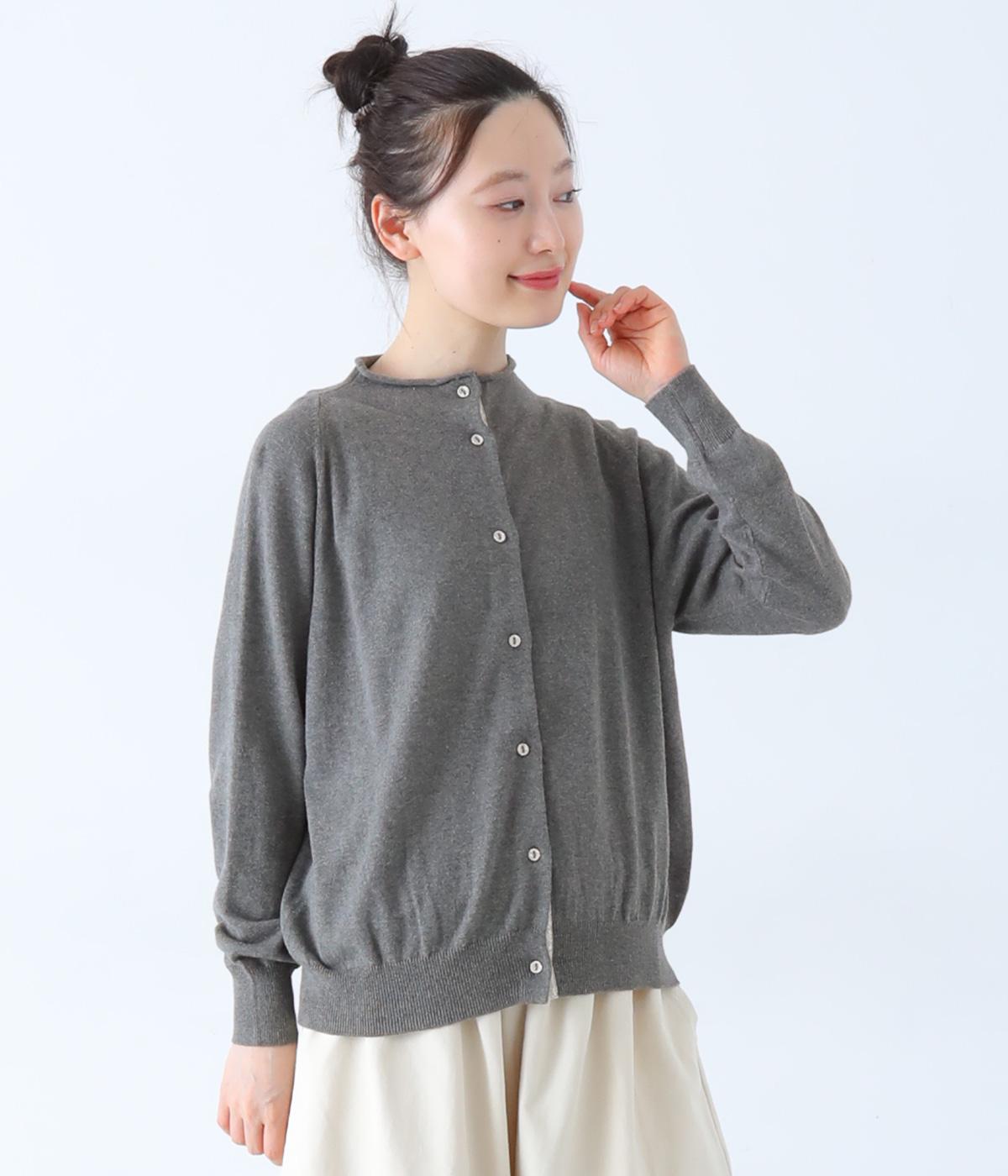 コットンカシミヤLIBERTYボトルネックニットカーディガン(グレー×Capel-F)