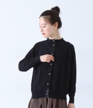 コットンカシミヤLIBERTYボトルネックニットカーディガン(ブラック×SleepingRose-F)