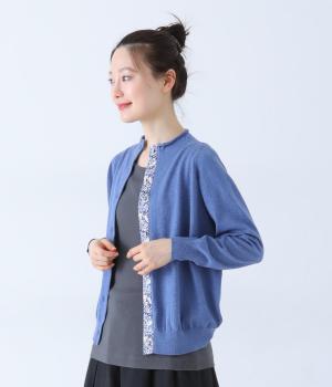 コットンカシミヤLIBERTYボトルネックニットカーディガン(ブルー×StrawberryThief-F)