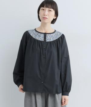ブロード×LIBERTY切替ブラウス(ネイビー×Chive-F)