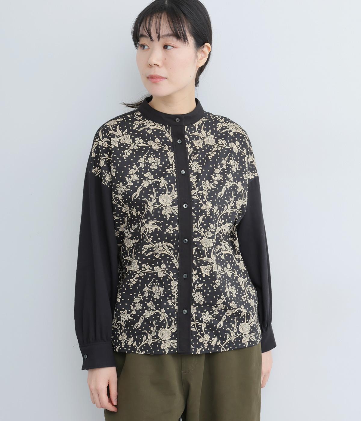 ビエラ×LIBERTY前身頃切替スタンドブラウス(ブラック×Malory-F)