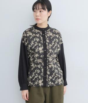 ビエラ×LIBERTY前身頃切替スタンドブラウス(ブラック×Malory-F)