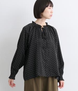 ドットフリルカラーブラウス(ブラック-F)